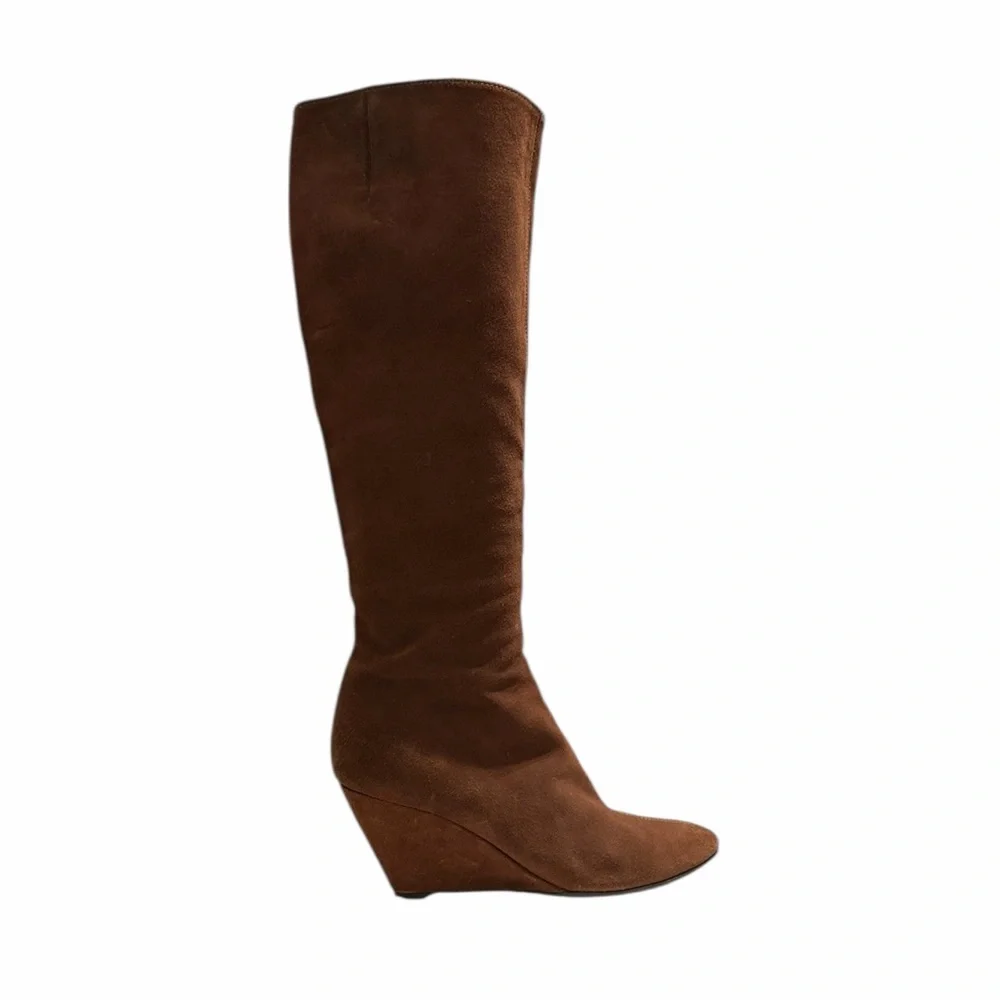 Giuseppe Zanotti Brown Suede Knee-High Wedge Boots Size 37.5